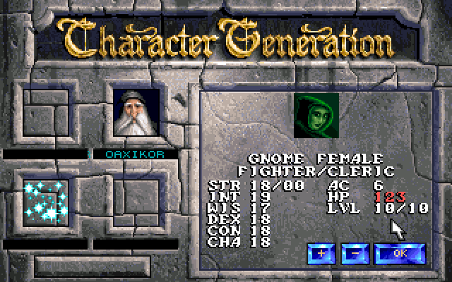 Eye of the Beholder 3 character generation